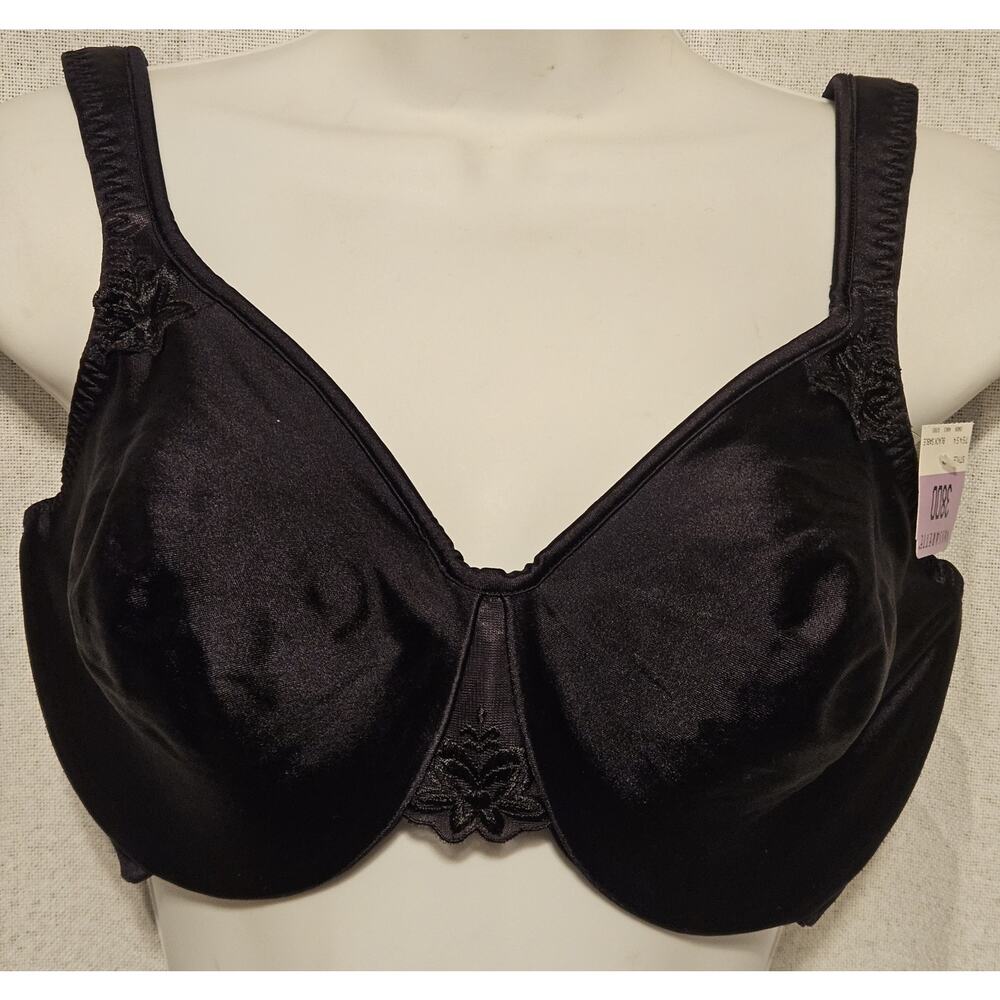 NWT VINTAGE VASSARETTE 75454 Black UW FULL COVERAGE STRETCH SATIN Bra 38DD